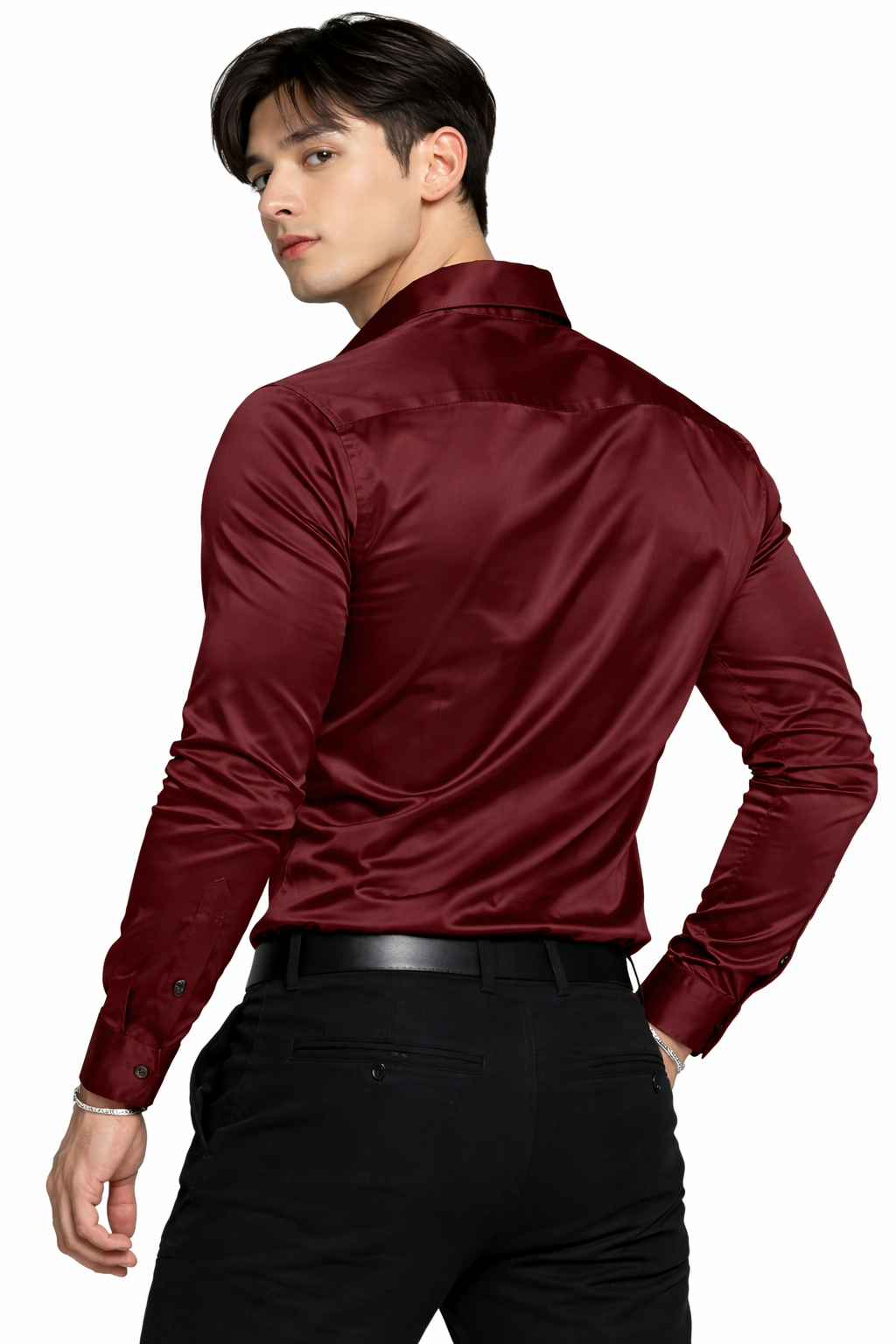 Attitude Start of Fashion Men’s Premium Maroon Satin Slim Fit Shirt – Full Sleeve Party Wear
