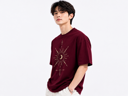 Attitude Men Sun Printed Crew Neck Oversized Fit Cotton T- Shirt