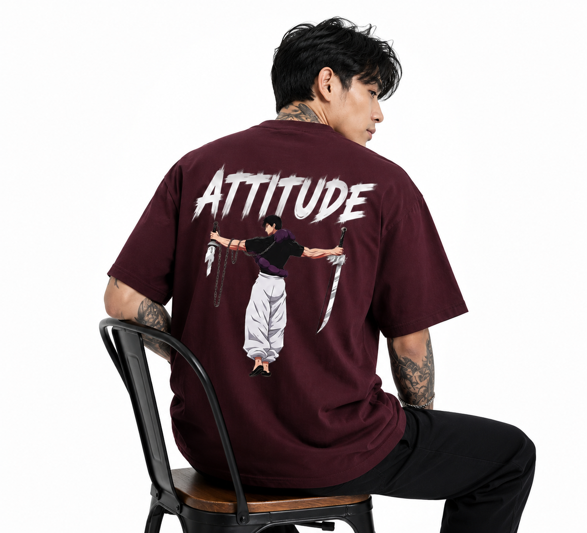 Attitude Oversized Anime Graphic T-Shirt for Men | Cotton Printed Tee Japanese Streetwear Style