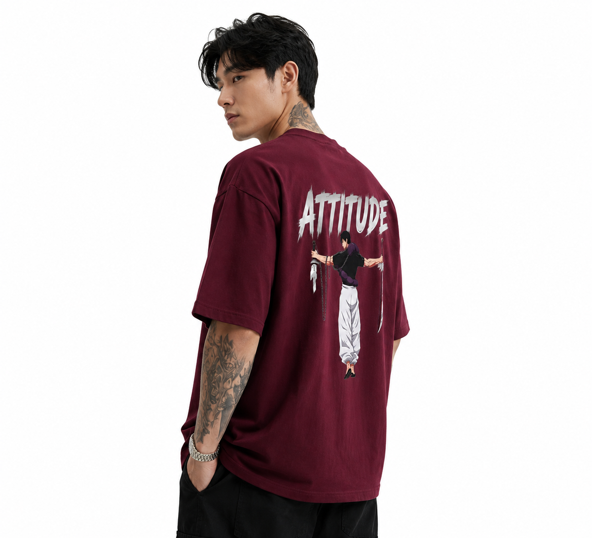 Attitude Oversized Anime Graphic T-Shirt for Men | Cotton Printed Tee Japanese Streetwear Style