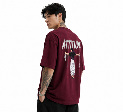 Attitude Oversized Anime Graphic T-Shirt for Men | Cotton Printed Tee Japanese Streetwear Style