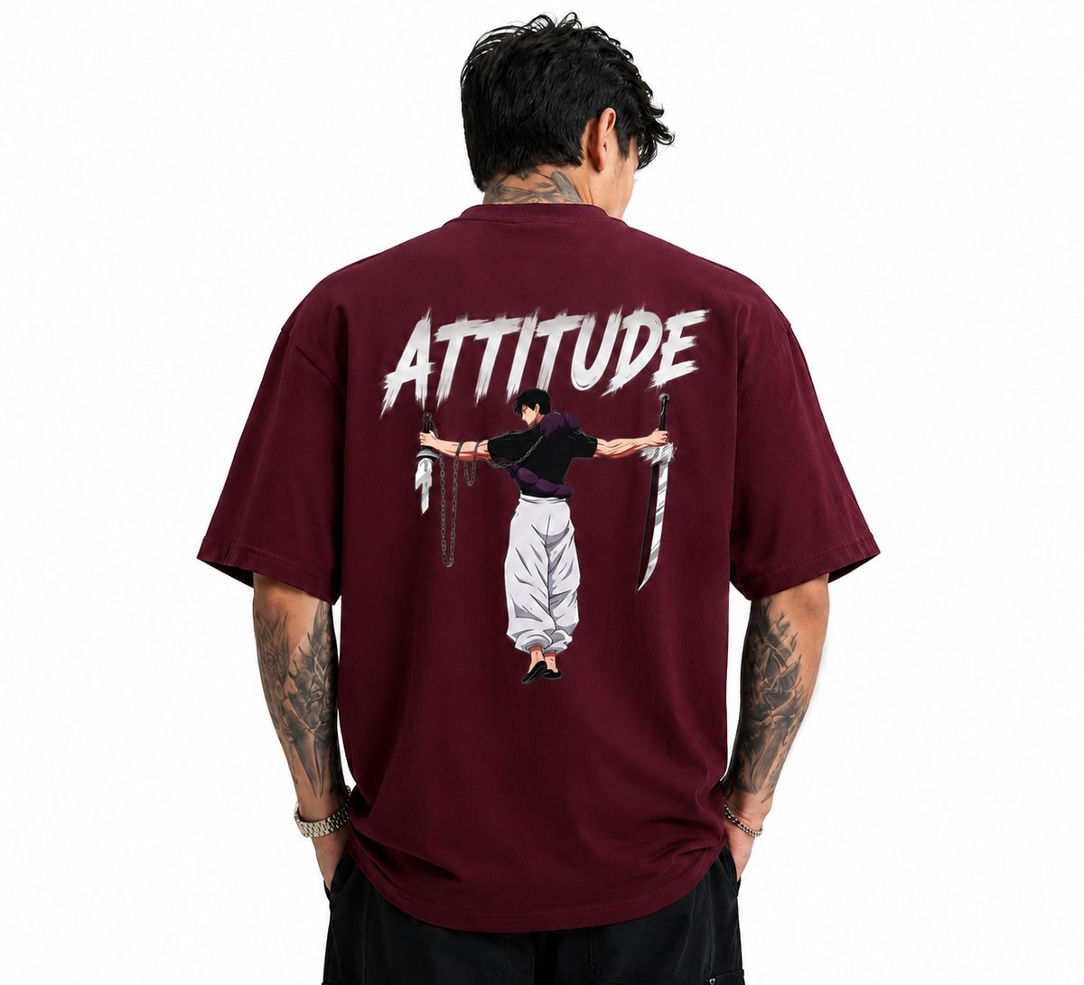 Attitude Oversized Anime Graphic T-Shirt for Men | Cotton Printed Tee Japanese Streetwear Style