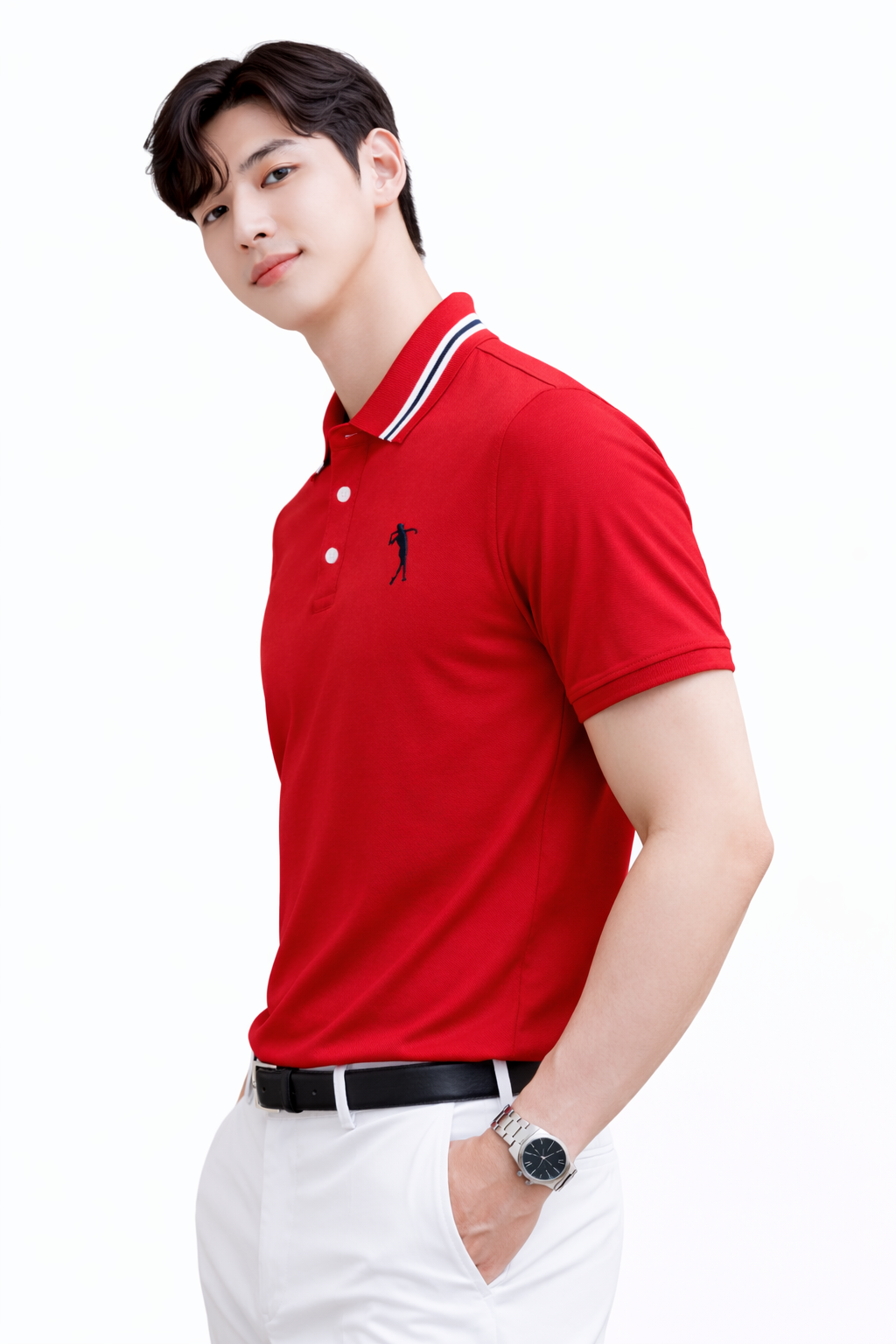 Attitude Start of Fashion Men’s Premium Red Polo T-Shirt with Contrast Collar & Golfer Logo