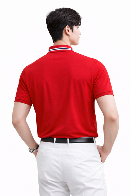 Attitude Start of Fashion Men’s Premium Red Polo T-Shirt with Contrast Collar & Golfer Logo