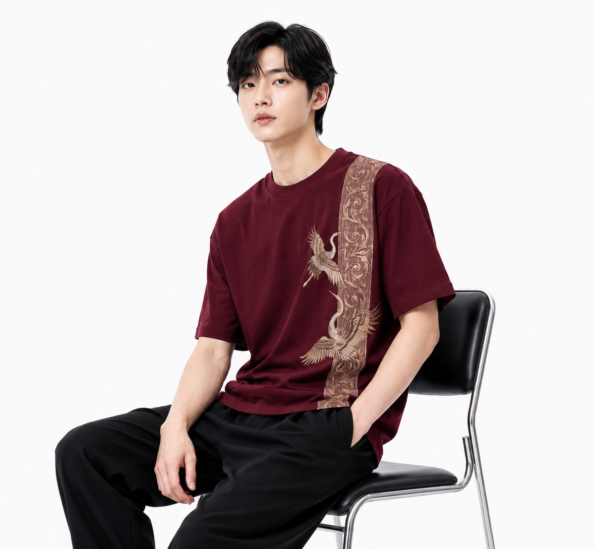 Attitude Men Bird Fly Printed Oversized Fit Cotton T- Shirt