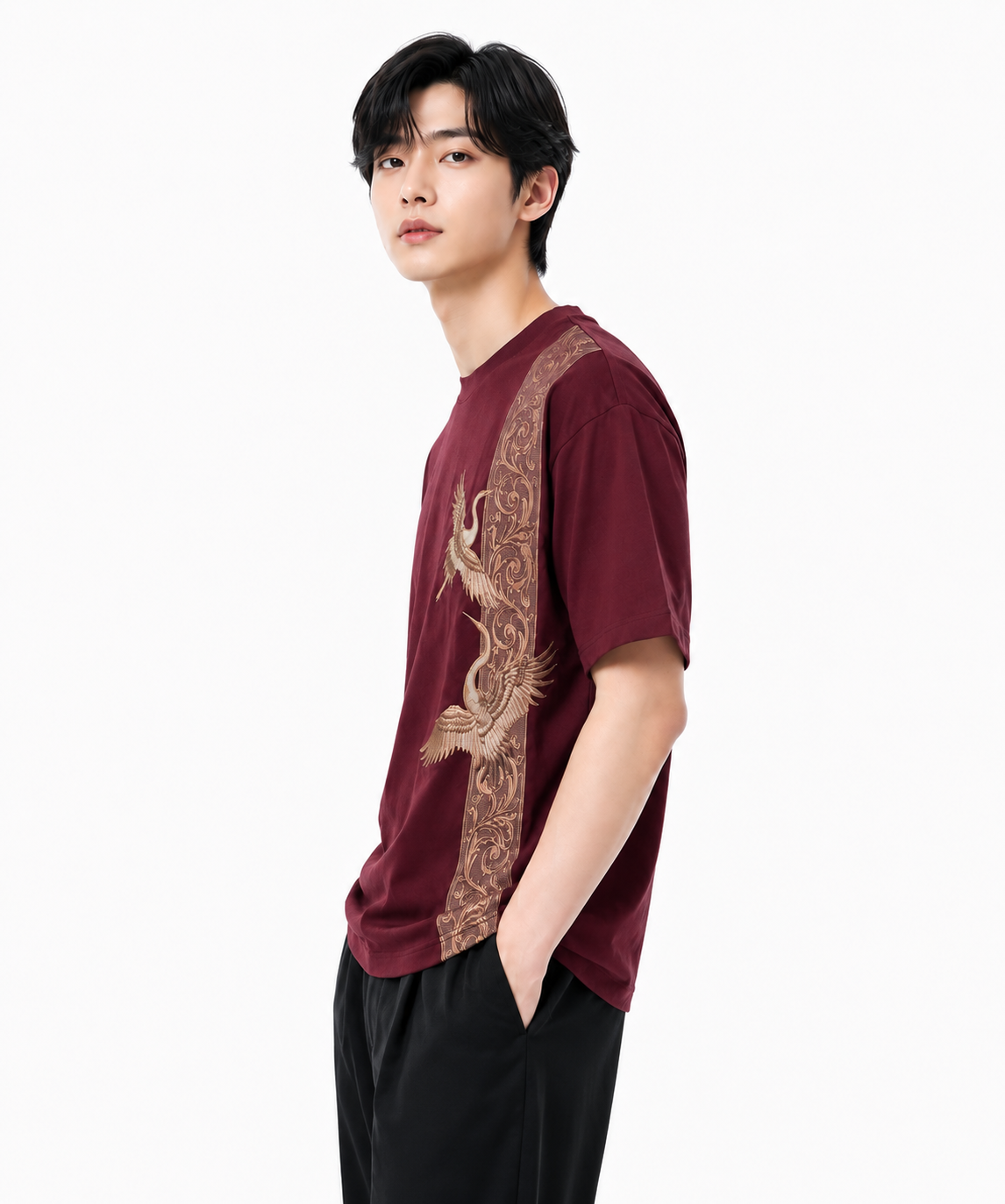 Attitude Men Bird Fly Printed Oversized Fit Cotton T- Shirt
