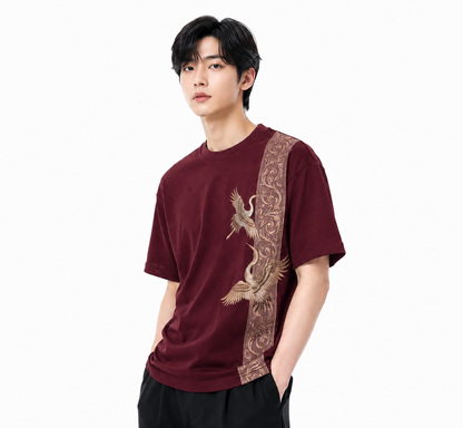 Attitude Men Bird Fly Printed Oversized Fit Cotton T- Shirt