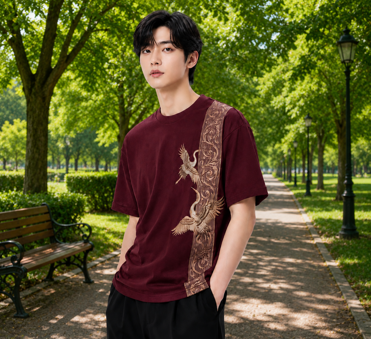 Attitude Men Bird Fly Printed Oversized Fit Cotton T- Shirt