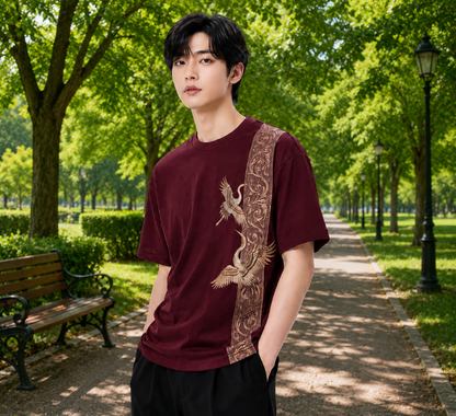 Attitude Men Bird Fly Printed Oversized Fit Cotton T- Shirt