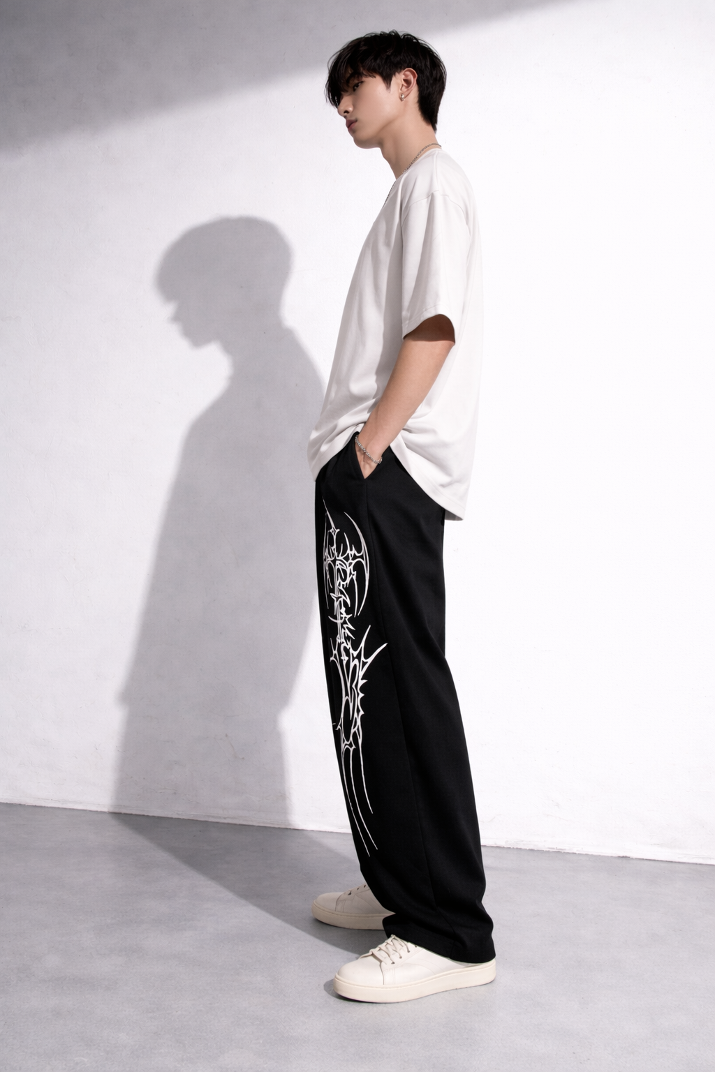 ATTITUDE START OF FASHION Men’s Black Gothic Tribal Print Wide-Leg Jogger Pants