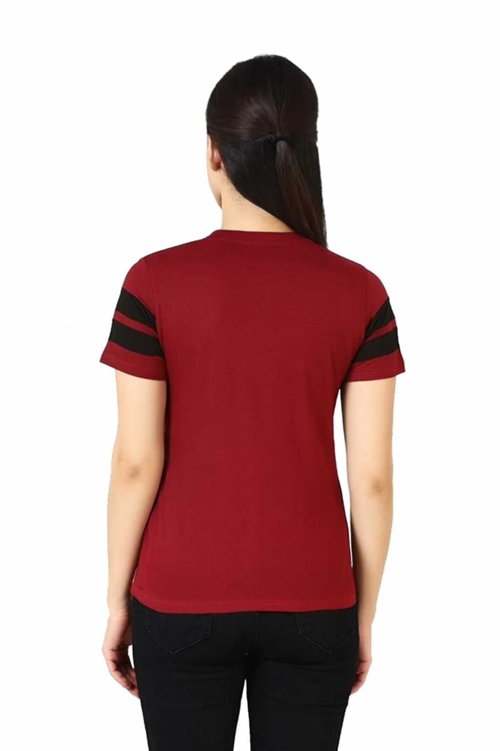 Attitude Start Of Fashion Women’s Maroon Cotton T-Shirt with Black Chest Stripes – Regular Fit