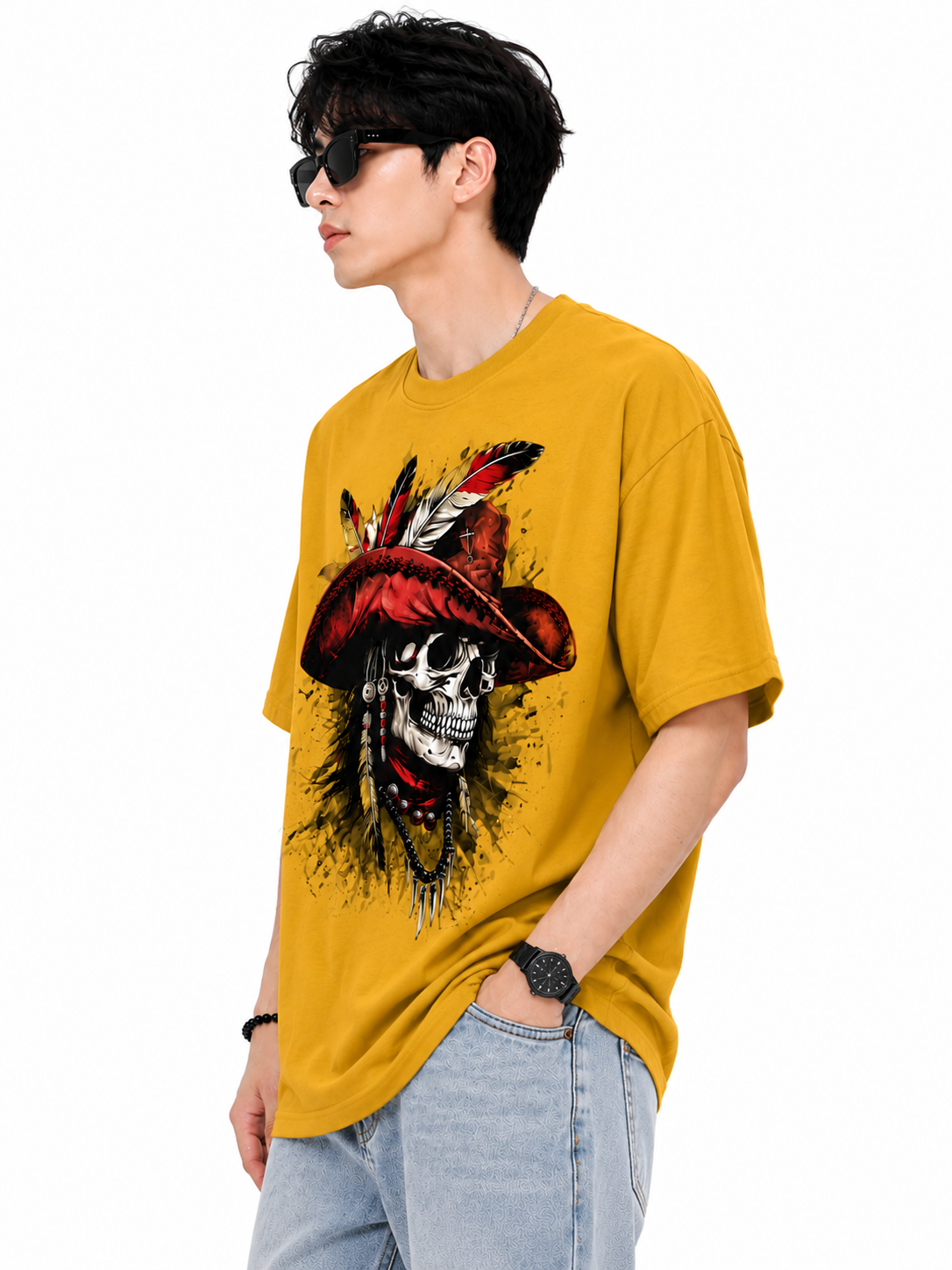 Attitude Men's Skull Graphic Printed  T-Shirt | Premium Cotton Casual Round Neck Tee for Men