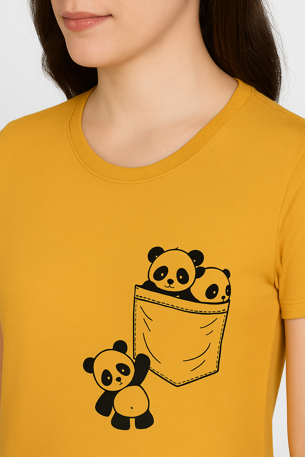 Attitude Start Of Fashion Mustard Yellow Panda Print T-Shirt
