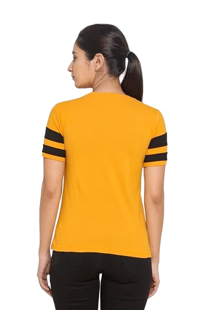 Attitude Start Of Fashion Women’s Mustard Yellow Striped T-Shirt – Slim Fit Round Neck Casual Tee