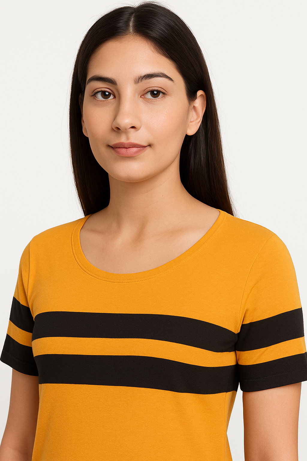 Attitude Start Of Fashion Women’s Mustard Yellow Striped T-Shirt – Slim Fit Round Neck Casual Tee