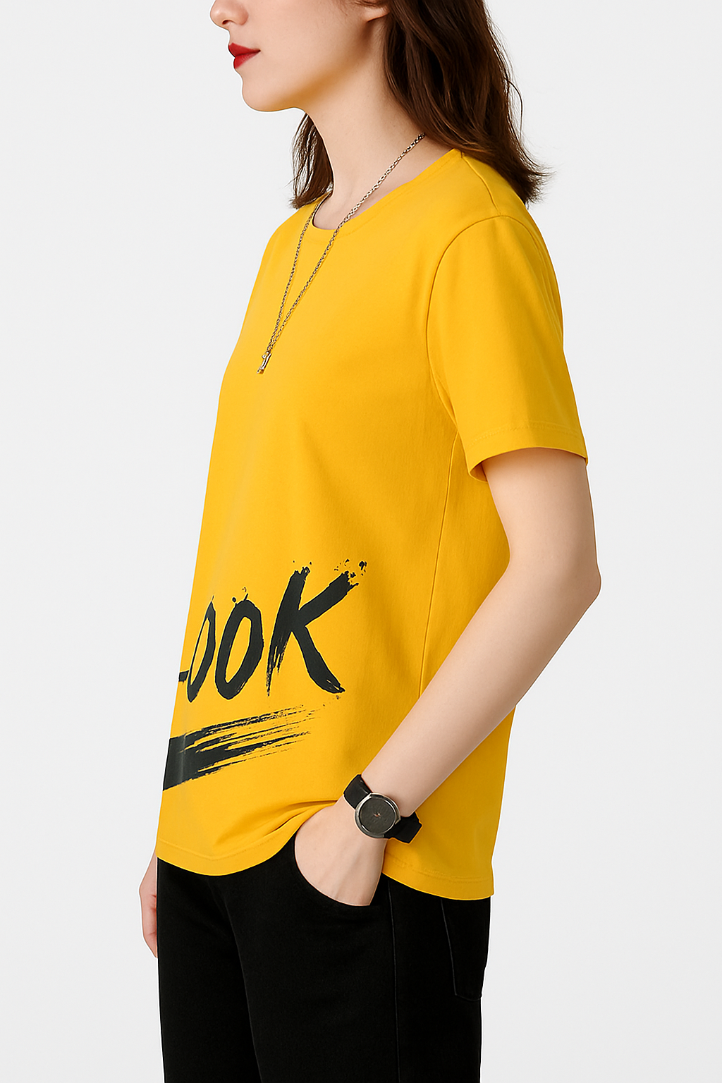 Attitude Start Of Fashion Yellow “LOOK” Printed T-Shirt