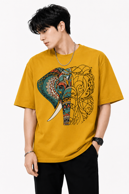 Attitude Men's Graphic Printed Elephant T-Shirt | Water Splash Wildlife Art Design | Premium Cotton Black Casual Round Neck Tee for Men