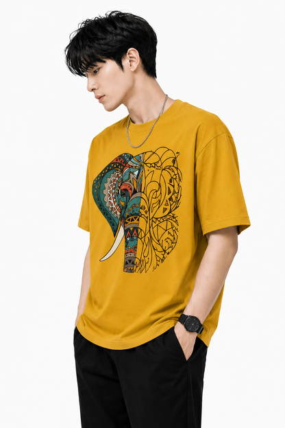 Attitude Men's Graphic Printed Elephant T-Shirt | Water Splash Wildlife Art Design | Premium Cotton Black Casual Round Neck Tee for Men