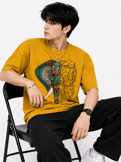 Attitude Men's Graphic Printed Elephant T-Shirt | Water Splash Wildlife Art Design | Premium Cotton Black Casual Round Neck Tee for Men