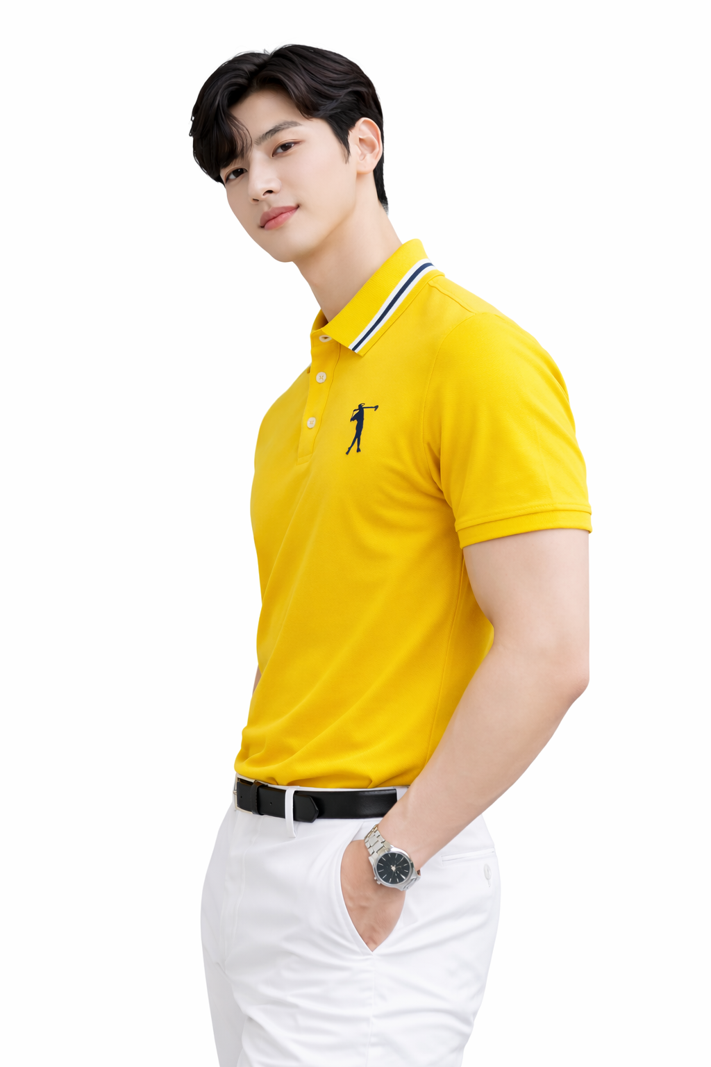 Attitude Start of Fashion Men’s Premium Mustard Yellow Polo T-Shirt with Contrast Collar & Golfer Logo
