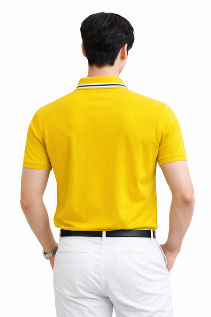 Attitude Start of Fashion Men’s Premium Mustard Yellow Polo T-Shirt with Contrast Collar & Golfer Logo