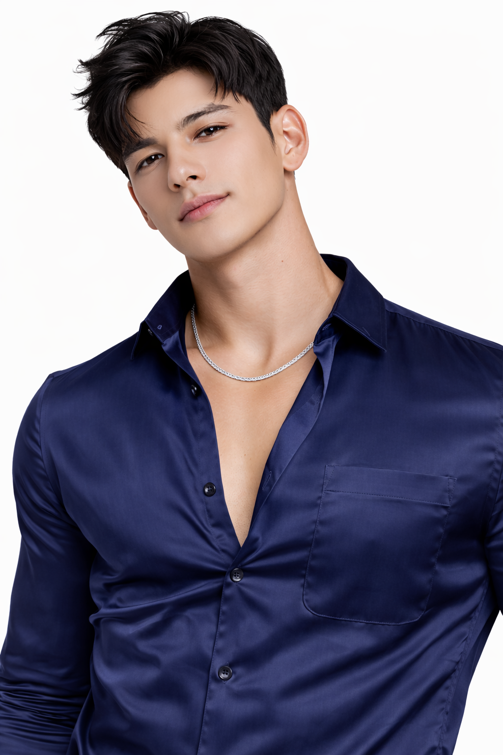 Attitude Start of Fashion Men’s Premium Navy Blue Satin Slim Fit Shirt – Full Sleeve Party Wear