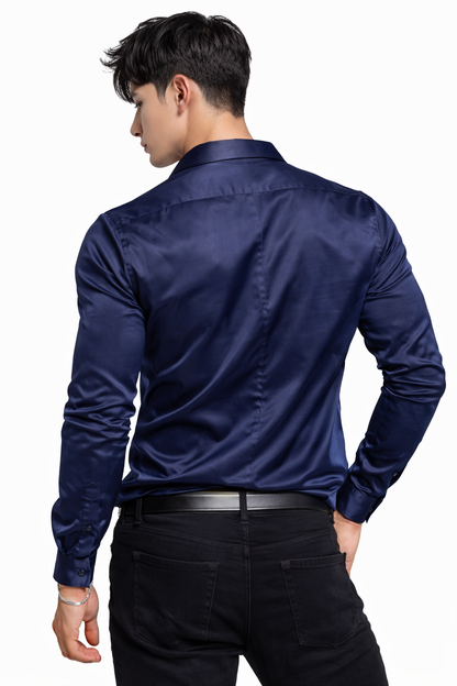 Attitude Start of Fashion Men’s Premium Navy Blue Satin Slim Fit Shirt – Full Sleeve Party Wear