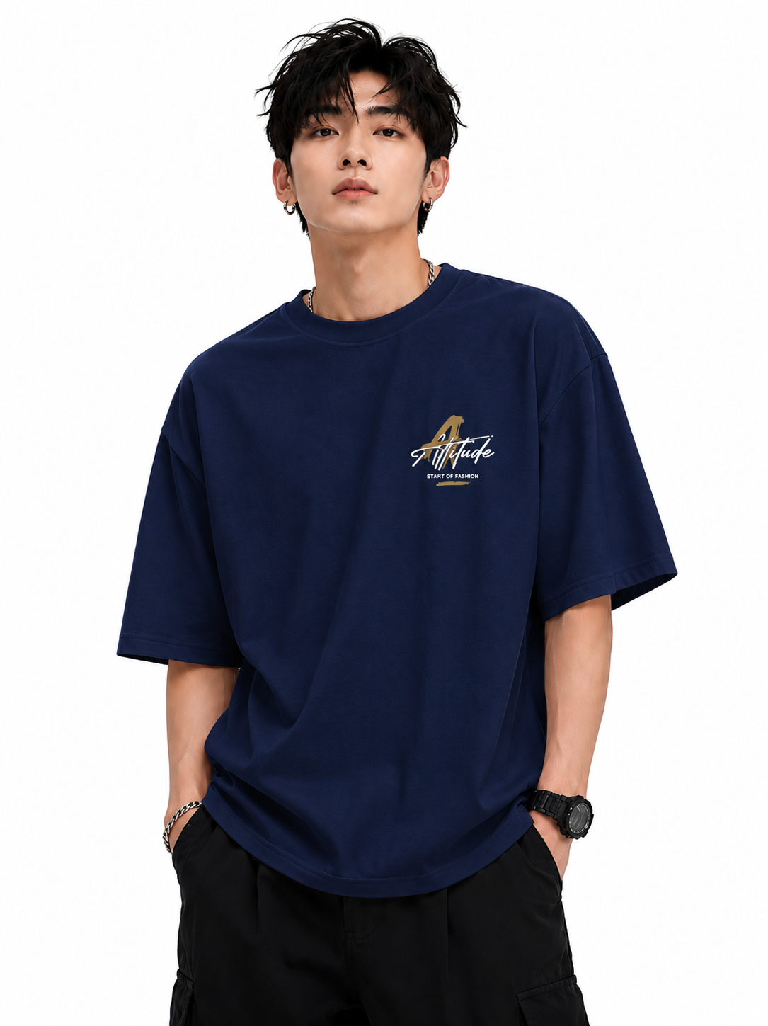 ATTITUDE START OF FASHION The World Is Yours Graphic Oversized NavyBlue T-Shirt