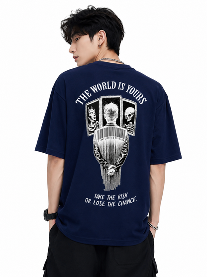ATTITUDE START OF FASHION The World Is Yours Graphic Oversized NavyBlue T-Shirt