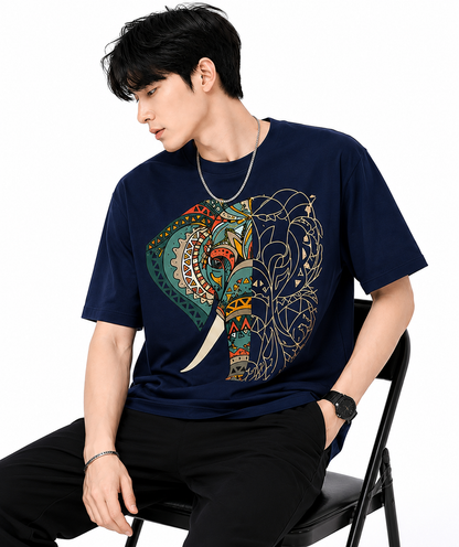 Attitude Men's Graphic Printed Elephant T-Shirt | Water Splash Wildlife Art Design | Premium Cotton Black Casual Round Neck Tee for Men