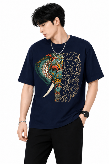 Attitude Men's Graphic Printed Elephant T-Shirt | Water Splash Wildlife Art Design | Premium Cotton Black Casual Round Neck Tee for Men