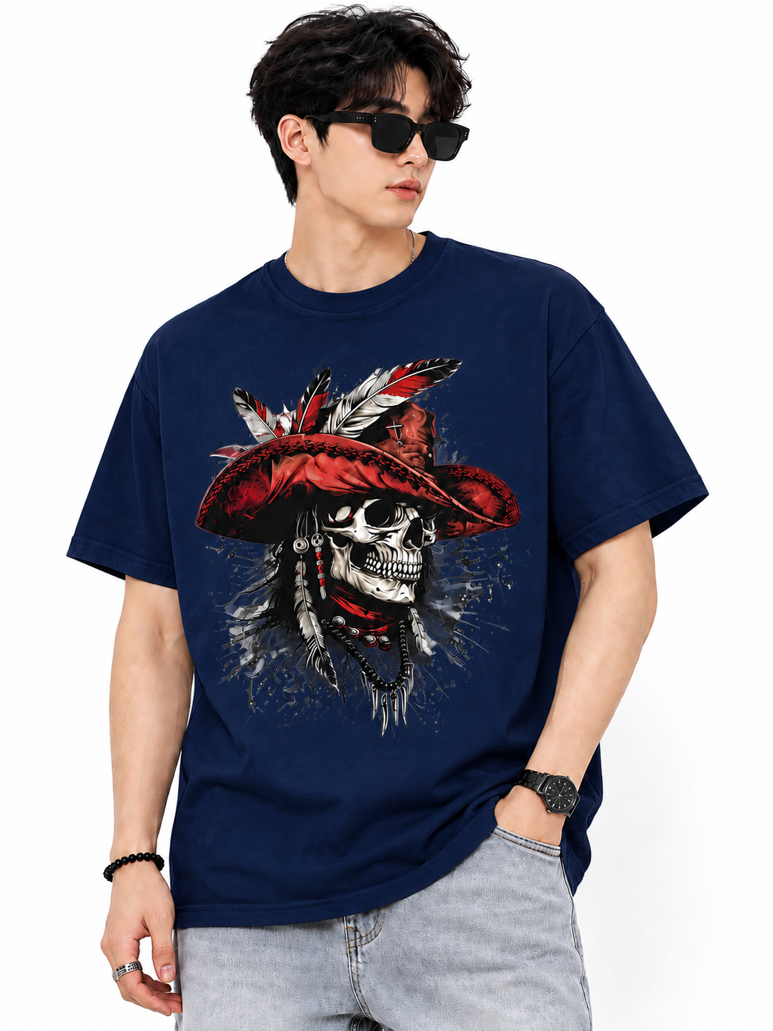 Attitude Men's Skull Graphic Printed  T-Shirt | Premium Cotton Casual Round Neck Tee for Men