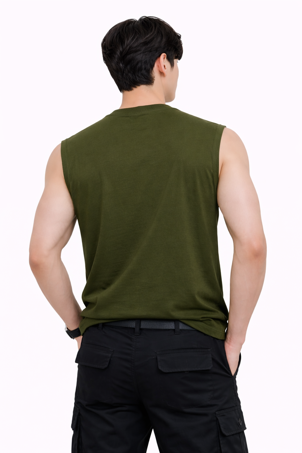 Attitude Start of Fashion Men Olive Green Graphic Print Sleeveless Cotton T-Shirt