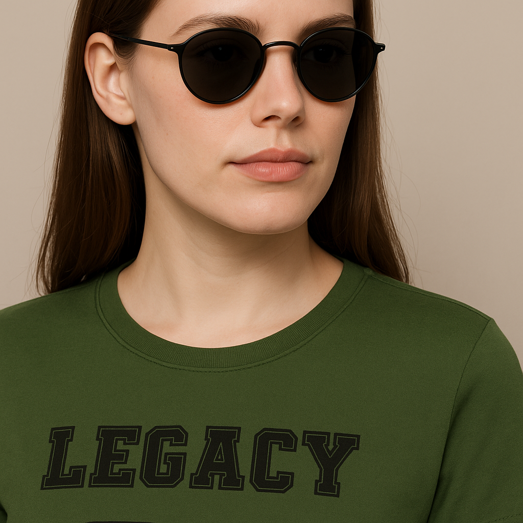 Attitude Start Of Fashion women’s  Olive “LEGACY 36” chest printed T-shirt