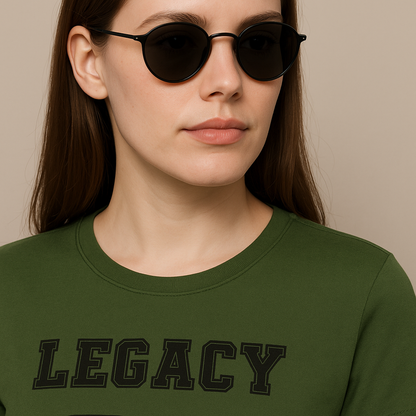 Attitude Start Of Fashion women’s  Olive “LEGACY 36” chest printed T-shirt