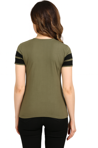 Attitude Start Of Fashion Women’s Olive Green Striped Cotton T-Shirt – Casual Regular Fit Tee