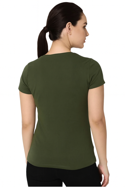 Attitude Start Of Fashion Women’s Olive Green Graphic T-Shirt with Minimalist Cross Print | Casual Regular Fit Tee