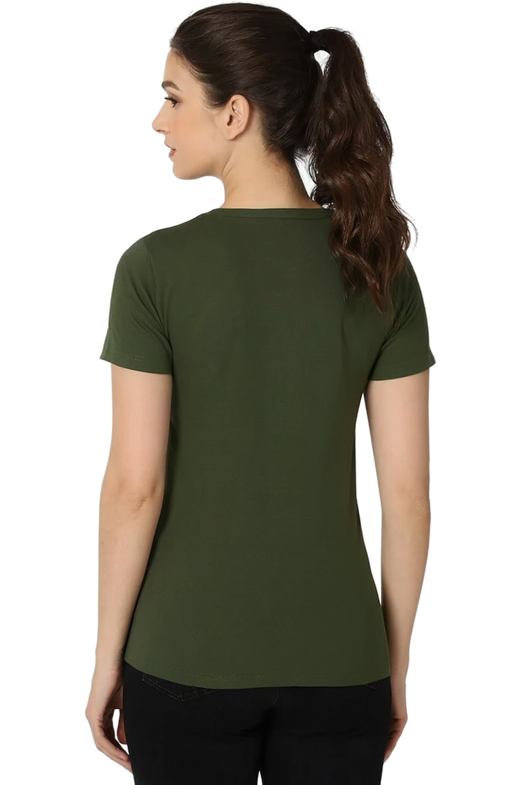Attitude Start Of Fashion Women’s Olive Green Abstract Line Design T-Shirt – Casual Daily Wear