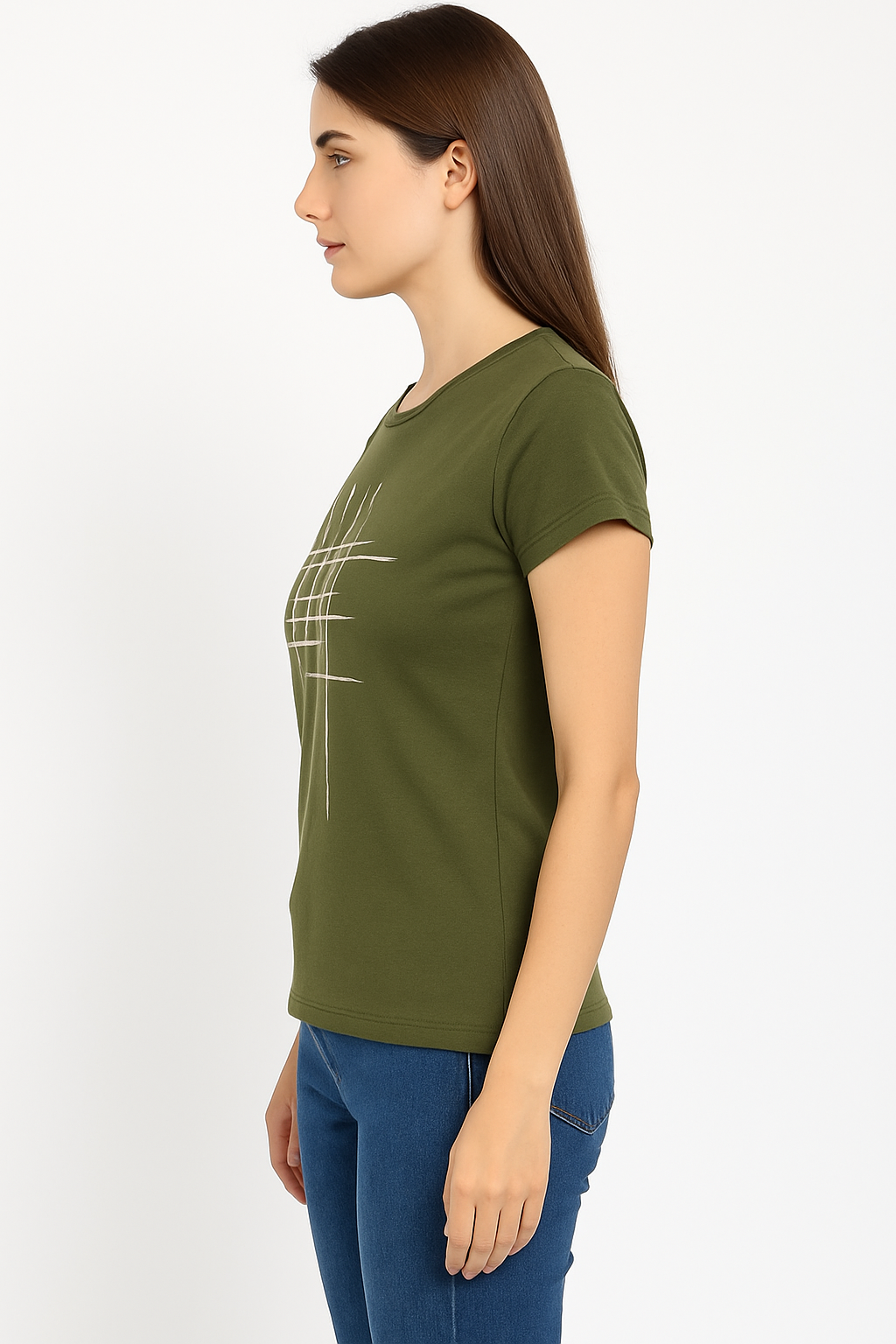 Attitude Start Of Fashion Women’s Olive Green Abstract Line Design T-Shirt – Casual Daily Wear