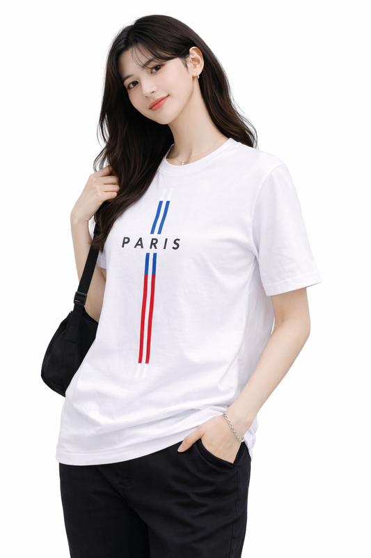 Attitude Start of Fashion Women’s White Paris Graphic Round Neck T-Shirt
