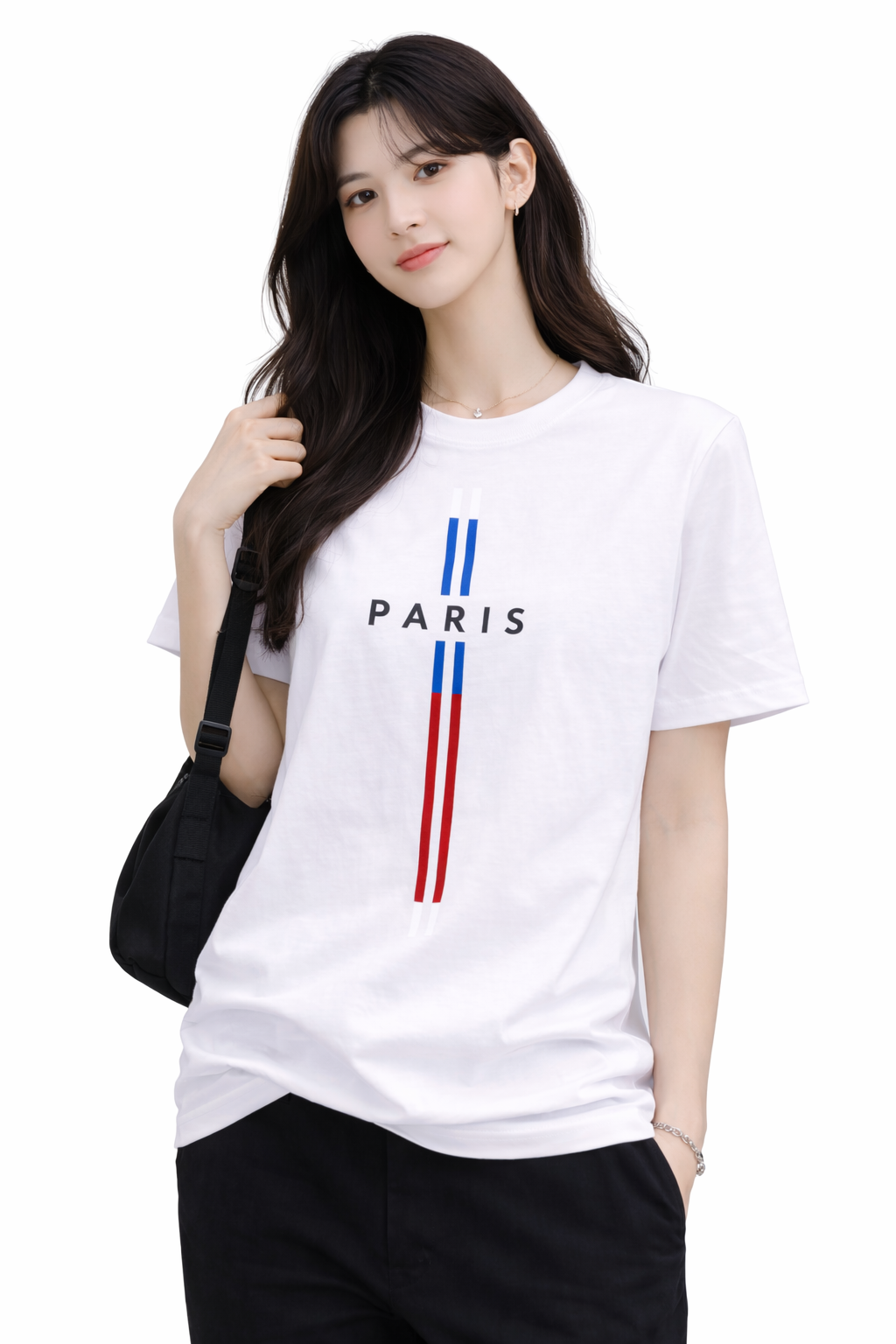Attitude Start of Fashion Women’s White Paris Graphic Round Neck T-Shirt