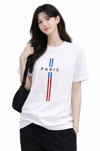 Attitude Start of Fashion Women’s White Paris Graphic Round Neck T-Shirt