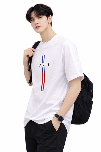 Attitude Start of Fashion White Crew Neck T-Shirt for Men – Paris Graphic Design