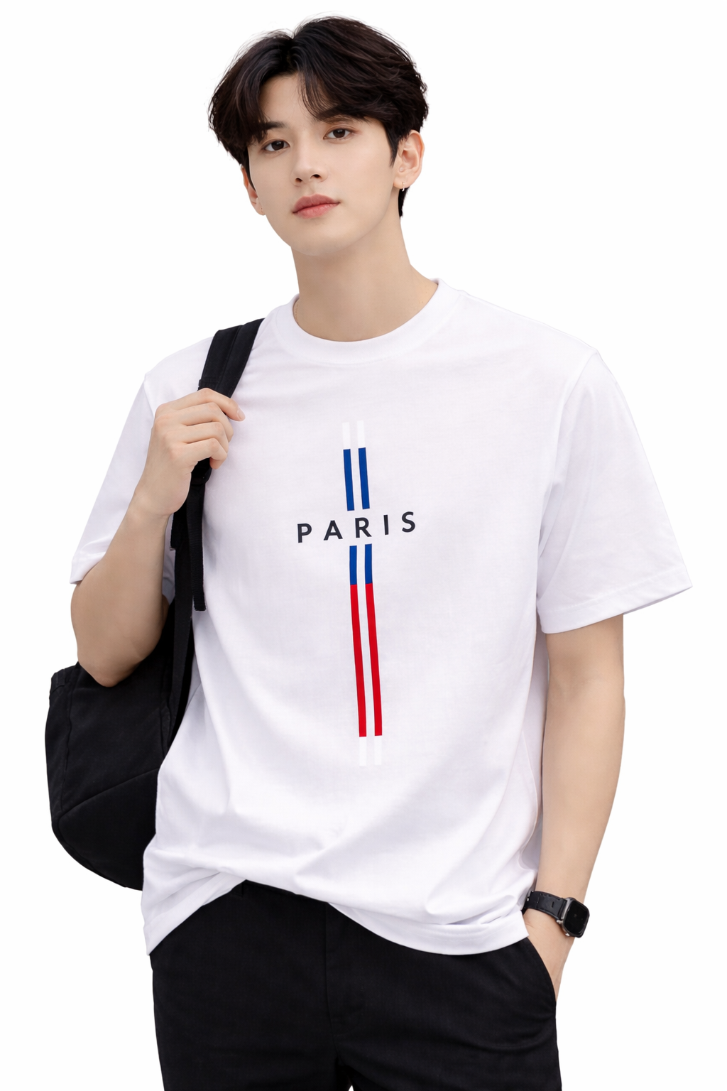Attitude Start of Fashion White Crew Neck T-Shirt for Men – Paris Graphic Design
