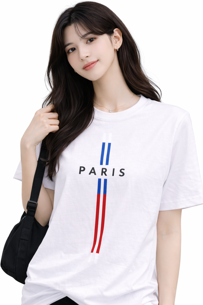 Attitude Start of Fashion Women’s White Paris Graphic Round Neck T-Shirt