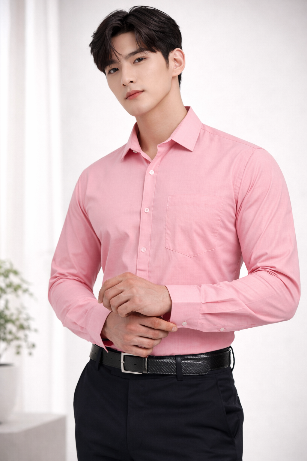 Attitude Start of Fashion Men’s Peach Pink Slim Fit Formal Shirt