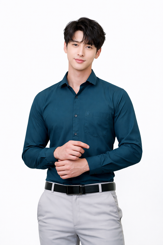 Attitude Start of Fashion Men’s Peacock Green Slim Fit Formal Shirt