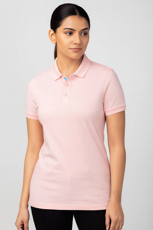 Attitude Start Of Fashion Women’s Light Pink Polo T-Shirt – Classic Collar, Slim Fit Casual Wear