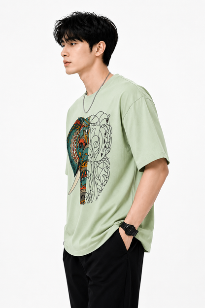 Attitude Men's Graphic Printed Elephant T-Shirt | Water Splash Wildlife Art Design | Premium Cotton Black Casual Round Neck Tee for Men