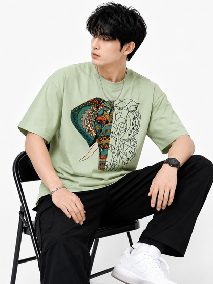 Attitude Men's Graphic Printed Elephant T-Shirt | Water Splash Wildlife Art Design | Premium Cotton Black Casual Round Neck Tee for Men